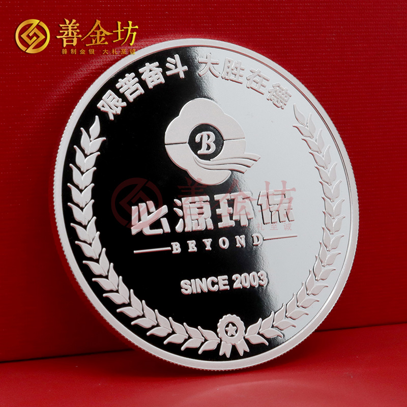 江苏必源环保20周年定制纯银纪念章_ 银币定制 定制银币 纪念银币定制