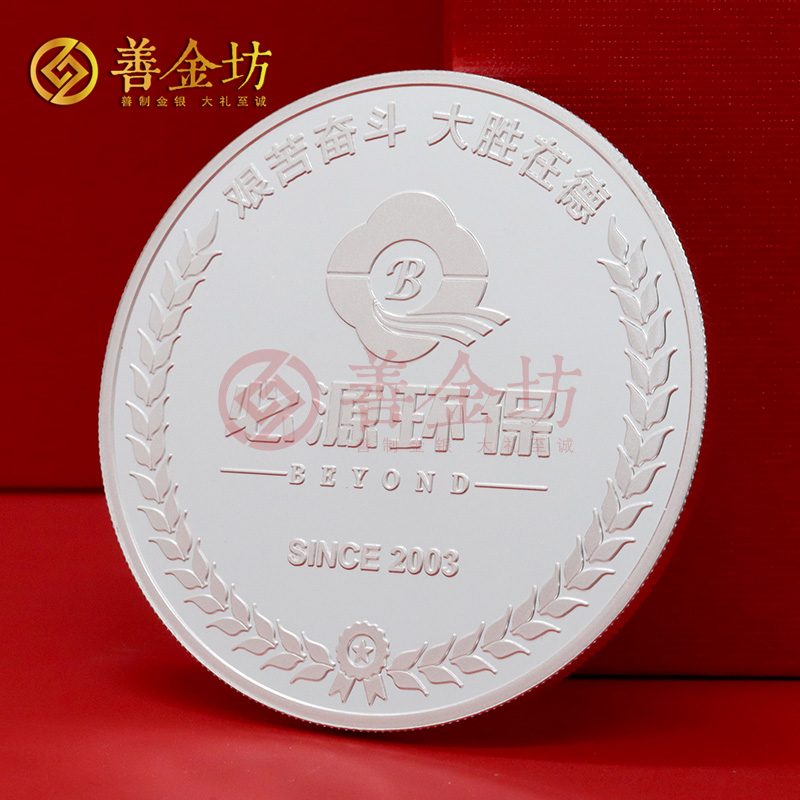 江苏必源环保20周年定制纯银纪念章_ 银币定制 定制银币 纪念银币定制